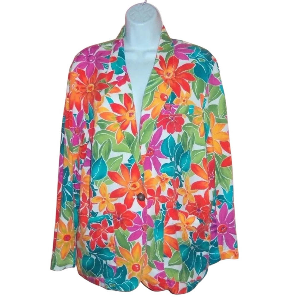 Vtg Lizsport Petite Tropical Colorful Lightweight Blazer Jacket - Women’s MP